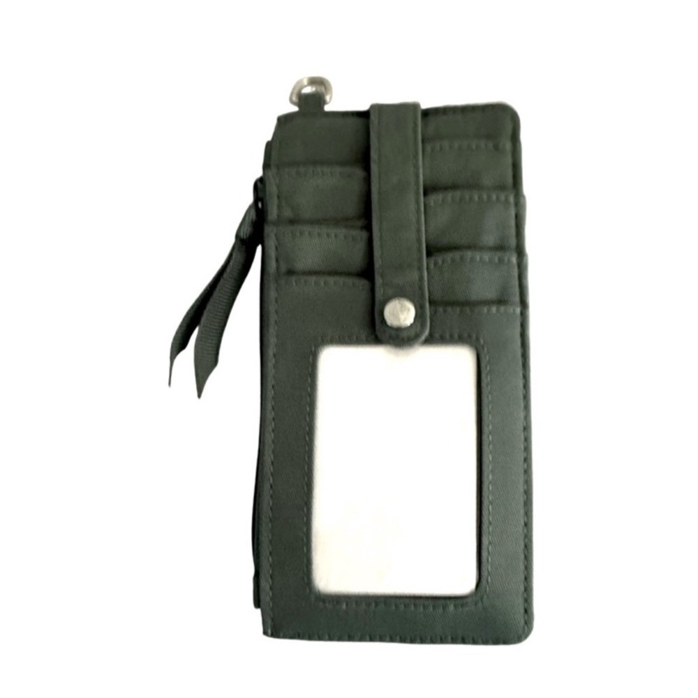 Vera Bradley Slim Card Holder Case Zippered Change Purse Quilted Olive Green